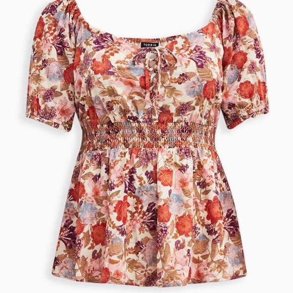 Torrid • Blouse • Floral • Size 4 • Fall Colors • Plus Size • Short Sleeve - Picture 1 of 14